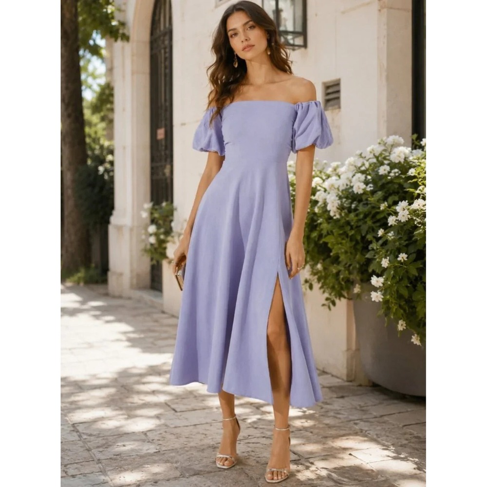 ASTR The Label Off Shoulder Dress Womens XS NWT Periwinkle Linen Blend